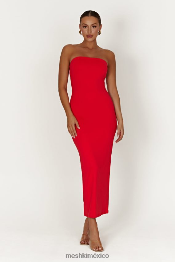 Meshki Vestido largo anudado sin tirantes de nailon reciclado Vivian rojo ropa H48F8H380