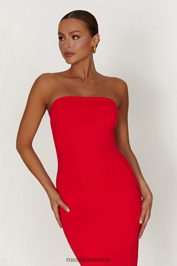 Meshki Vestido largo anudado sin tirantes de nailon reciclado Vivian rojo ropa H48F8H380
