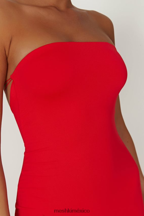 Meshki Vestido largo anudado sin tirantes de nailon reciclado Vivian rojo ropa H48F8H380