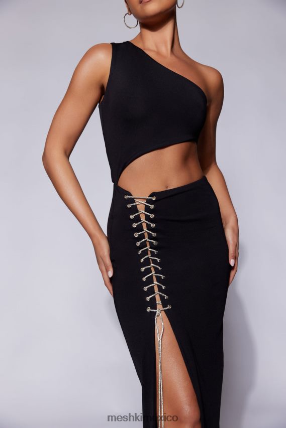Meshki Vestido largo asimétrico con cordón de strass Margot negro ropa H48F8H520