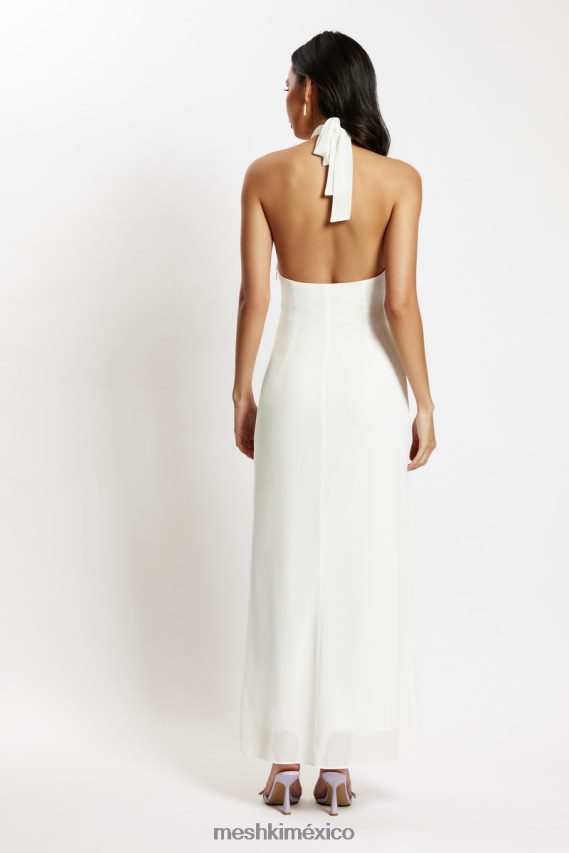 Meshki Vestido largo de chifón con ribete de strass y cuello halter Dana blanco ropa H48F8H556