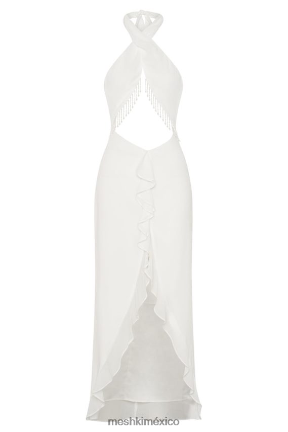 Meshki Vestido largo de chifón con ribete de strass y cuello halter Dana blanco ropa H48F8H556