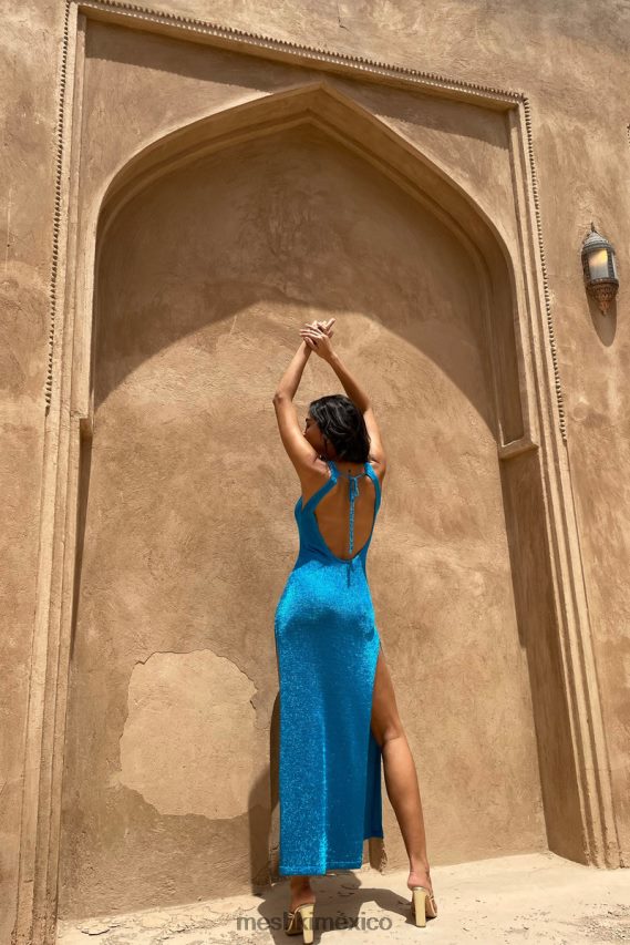 Meshki Vestido largo de punto Maryam con abertura lateral azul celeste ropa H48F8H637