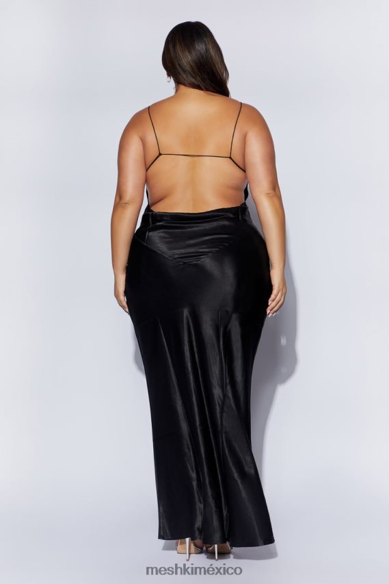 Meshki Vestido largo de satén con escote halter y pliegues Sadie negro ropa H48F8H629