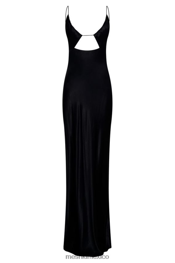 Meshki Vestido largo de satén con escote halter y pliegues Sadie negro ropa H48F8H629