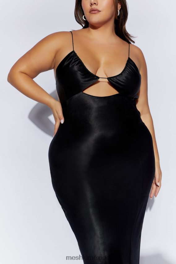 Meshki Vestido largo de satén con escote halter y pliegues Sadie negro ropa H48F8H629