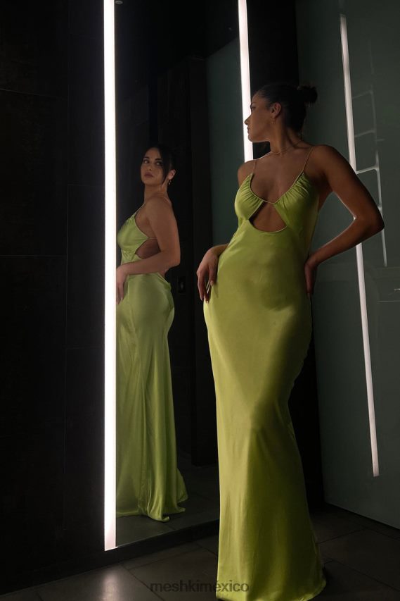 Meshki Vestido largo de satén con escote halter y pliegues Sadie verde pistacho ropa H48F8H544
