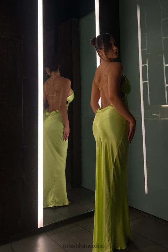 Meshki Vestido largo de satén con escote halter y pliegues Sadie verde pistacho ropa H48F8H544