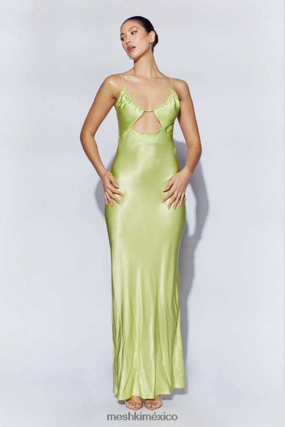Meshki Vestido largo de satén con escote halter y pliegues Sadie verde pistacho ropa H48F8H544