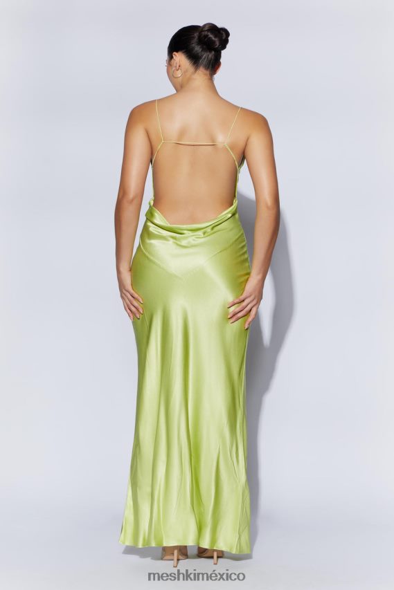 Meshki Vestido largo de satén con escote halter y pliegues Sadie verde pistacho ropa H48F8H544