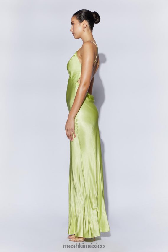 Meshki Vestido largo de satén con escote halter y pliegues Sadie verde pistacho ropa H48F8H544