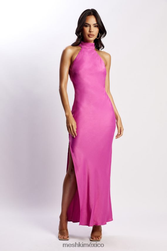 Meshki Vestido largo de satén con espalda drapeada y abertura Claire púrpura ropa H48F8H749