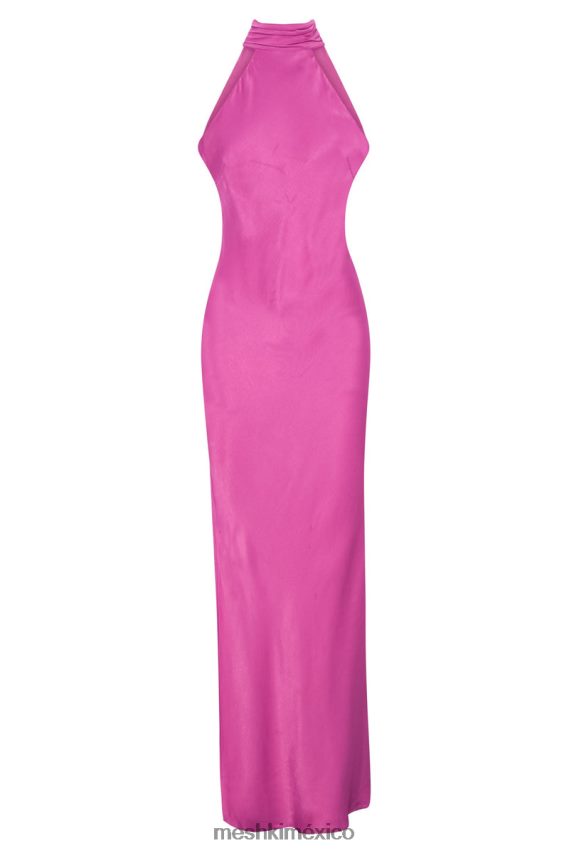 Meshki Vestido largo de satén con espalda drapeada y abertura Claire púrpura ropa H48F8H749