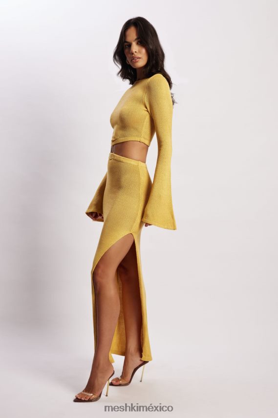 Meshki vestido de punto con mangas acampanadas Anna amarillo ropa H48F8H356