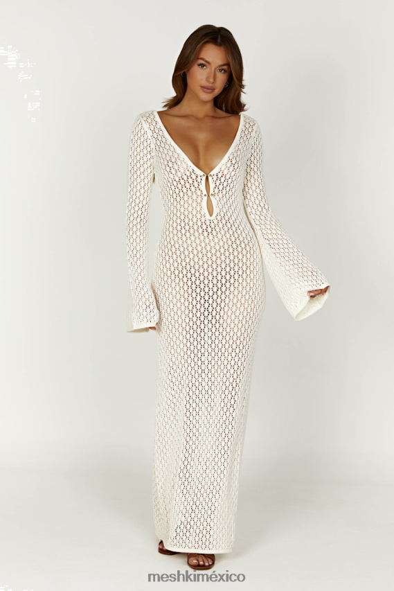 Meshki vestido kayleigh de crochet con cola de pez y mangas acampanadas blanco ropa H48F8H201
