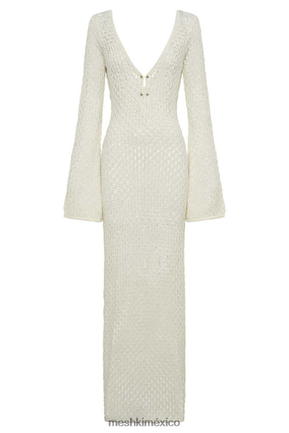 Meshki vestido kayleigh de crochet con cola de pez y mangas acampanadas blanco ropa H48F8H201