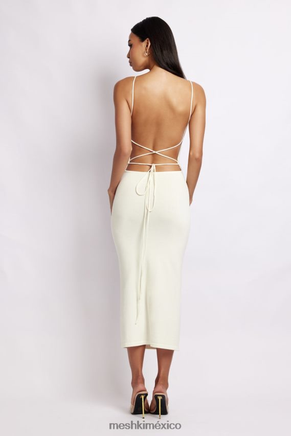 Meshki vestido kelly con espalda cruzada y cuello cuadrado blanco ropa H48F8H469