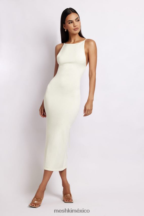 Meshki vestido kelly con espalda cruzada y cuello cuadrado blanco ropa H48F8H469