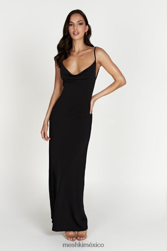 Meshki vestido largo Darcy con escote vuelto y espalda escotada negro ropa H48F8H372