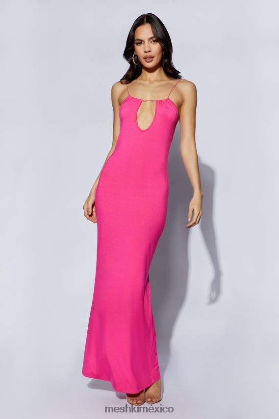 Meshki vestido largo Kirsty con tiras y abertura circular fucsia ropa H48F8H622