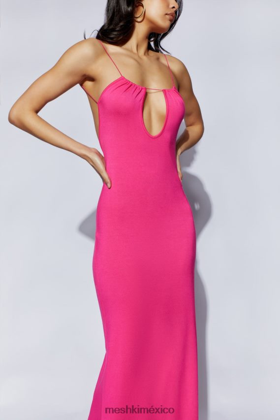 Meshki vestido largo Kirsty con tiras y abertura circular fucsia ropa H48F8H622