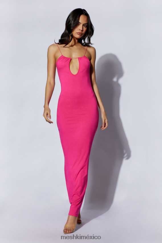 Meshki vestido largo Kirsty con tiras y abertura circular fucsia ropa H48F8H622