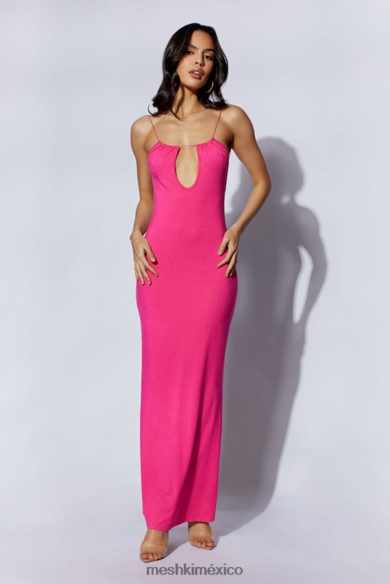 Meshki vestido largo Kirsty con tiras y abertura circular fucsia ropa H48F8H622