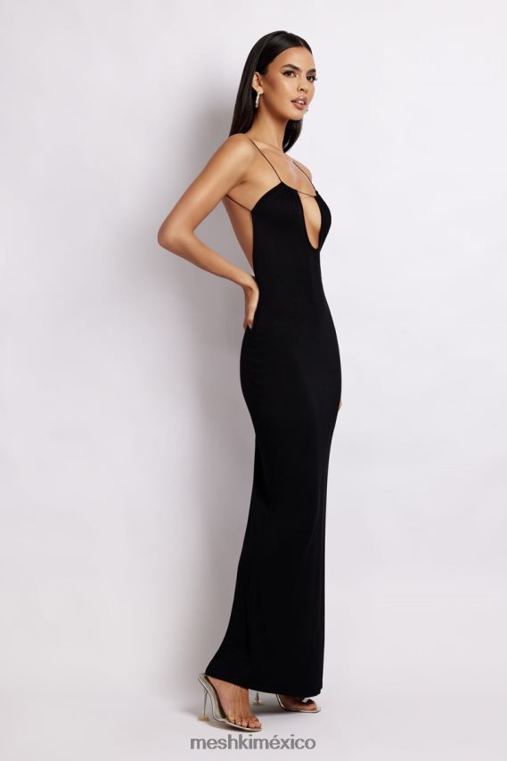 Meshki vestido largo Kirsty con tiras y abertura circular negro ropa H48F8H452