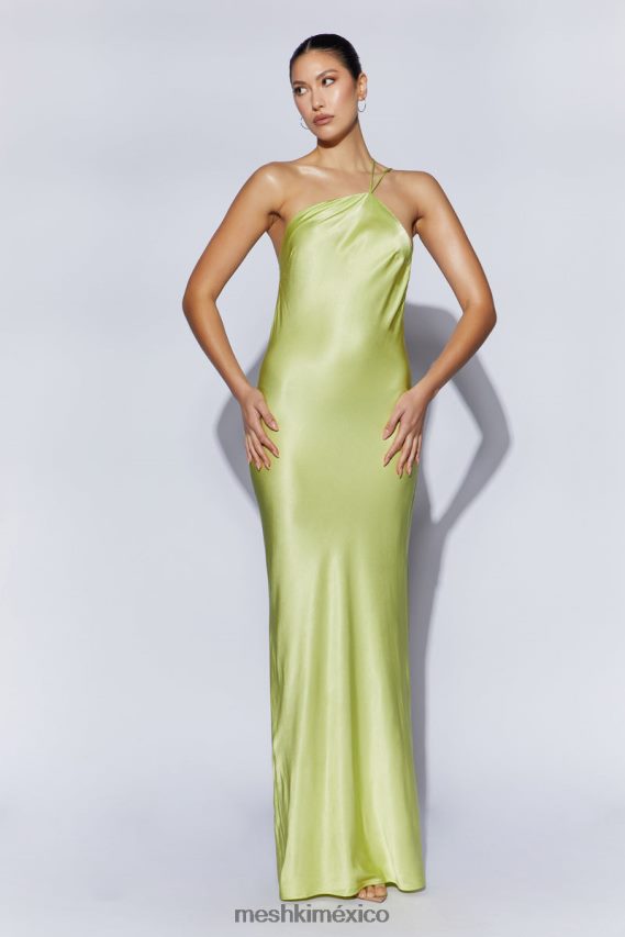 Meshki vestido largo alena con un hombro descubierto verde pistacho ropa H48F8H653