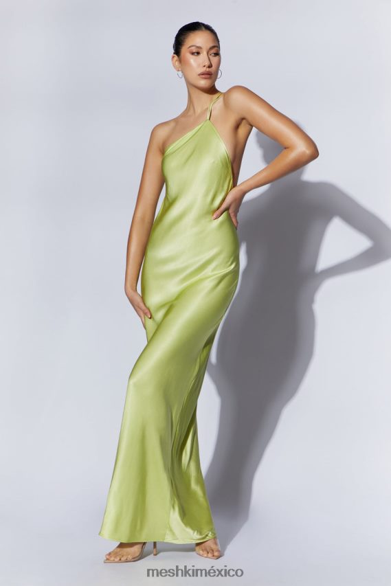 Meshki vestido largo alena con un hombro descubierto verde pistacho ropa H48F8H653