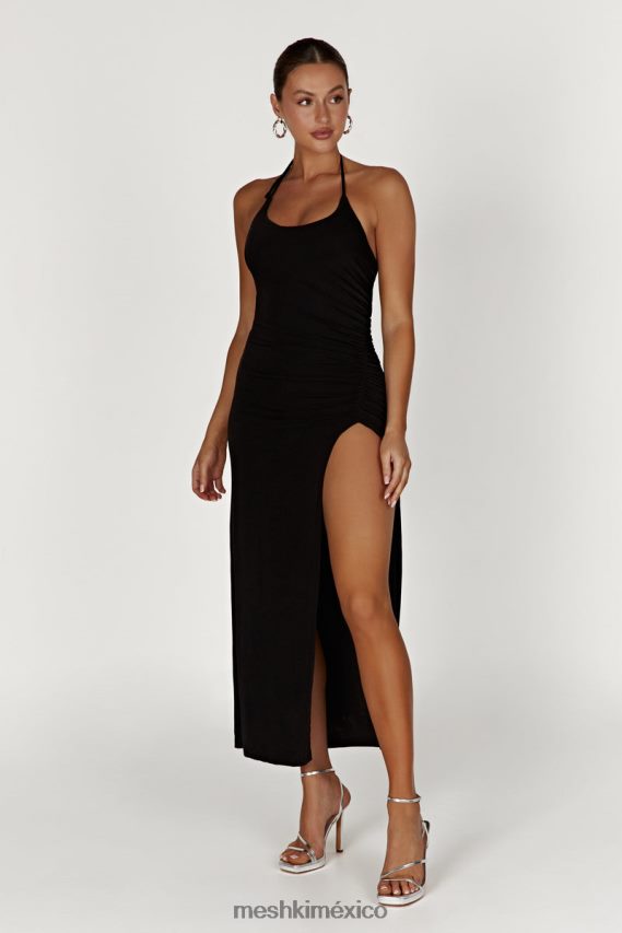 Meshki vestido largo allison de punto con abertura fruncida negro ropa H48F8H231