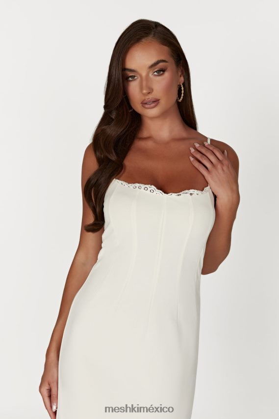 Meshki vestido largo amorette con ribetes de encaje hueso ropa H48F8H279