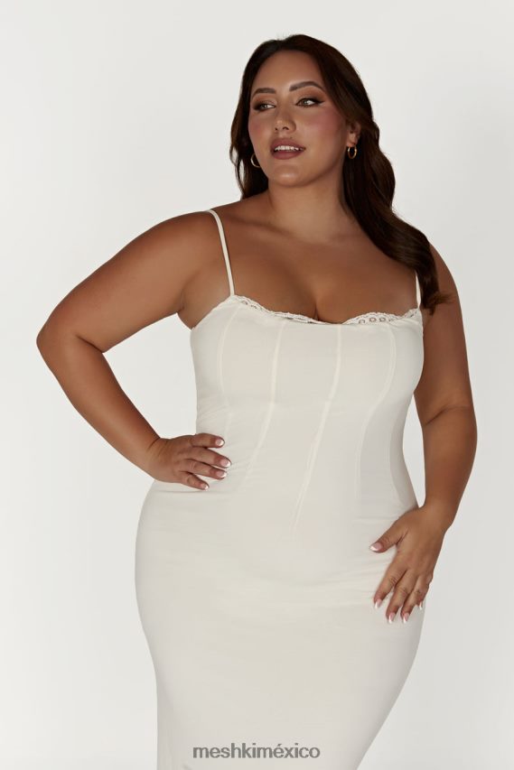 Meshki vestido largo amorette con ribetes de encaje hueso ropa H48F8H279