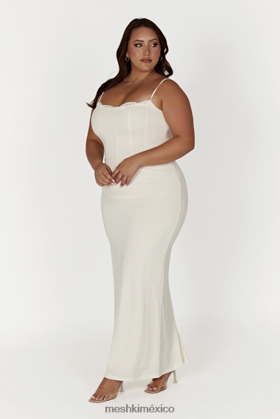 Meshki vestido largo amorette con ribetes de encaje hueso ropa H48F8H279