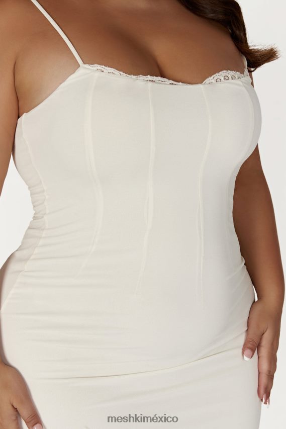 Meshki vestido largo amorette con ribetes de encaje hueso ropa H48F8H279