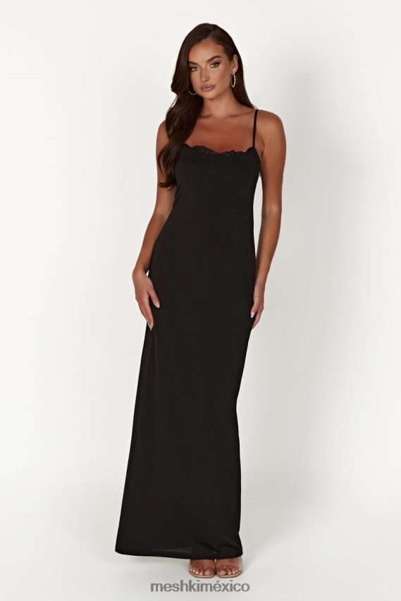 Meshki vestido largo amorette con ribetes de encaje negro ropa H48F8H287