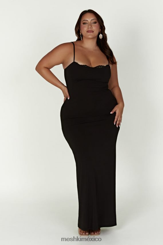 Meshki vestido largo amorette con ribetes de encaje negro ropa H48F8H287