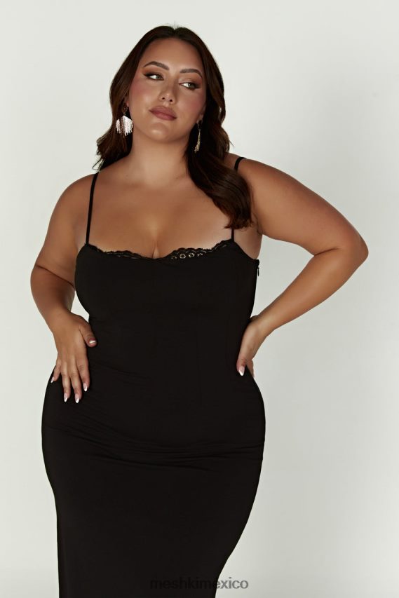 Meshki vestido largo amorette con ribetes de encaje negro ropa H48F8H287