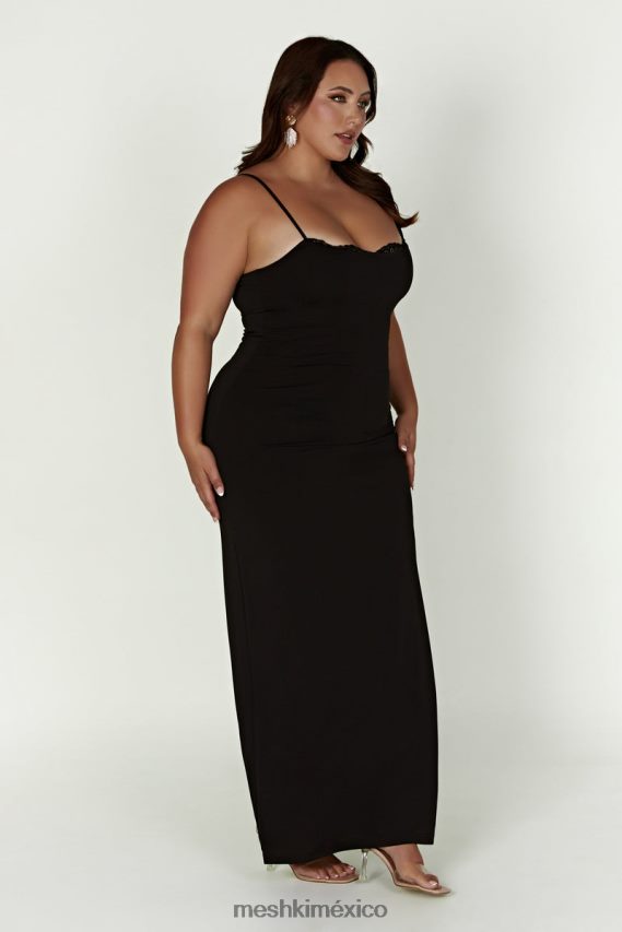 Meshki vestido largo amorette con ribetes de encaje negro ropa H48F8H287
