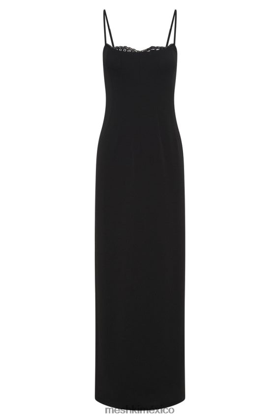 Meshki vestido largo amorette con ribetes de encaje negro ropa H48F8H287