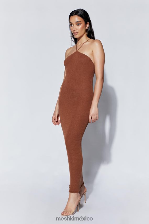 Meshki vestido largo asimétrico recto de punto con cuello halter aryana arcilla ropa H48F8H727