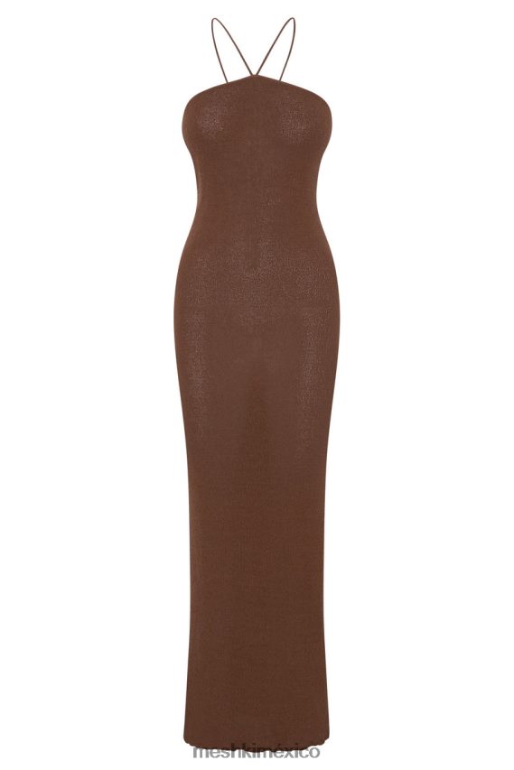 Meshki vestido largo asimétrico recto de punto con cuello halter aryana arcilla ropa H48F8H727