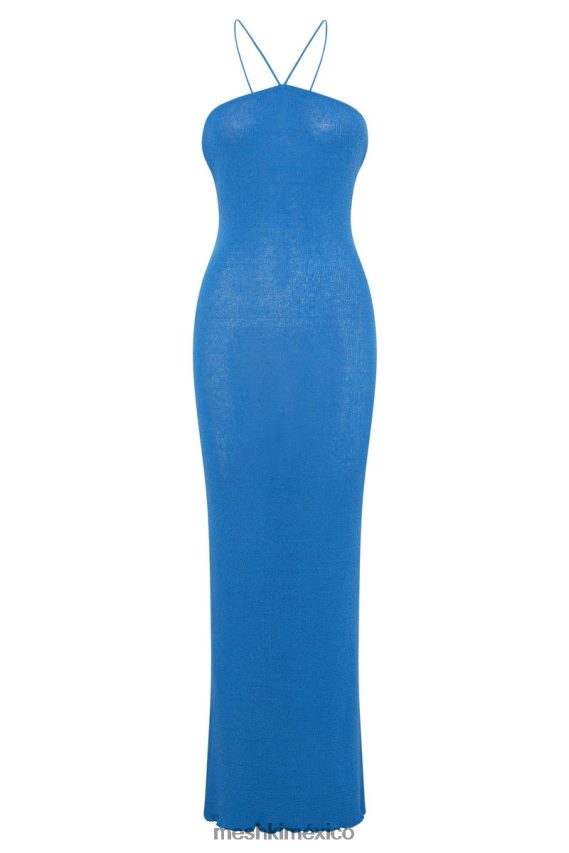 Meshki vestido largo asimétrico recto de punto con cuello halter aryana azul celeste ropa H48F8H707