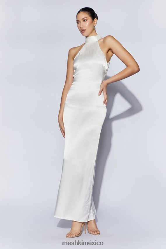 Meshki vestido largo claire de satén con espalda drapeada blanco ropa H48F8H187
