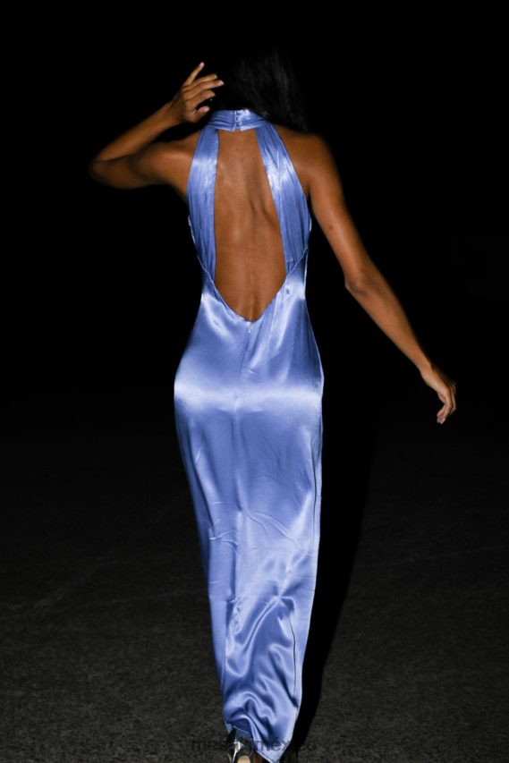 Meshki vestido largo claire de satén con espalda drapeada lavanda ropa H48F8H392