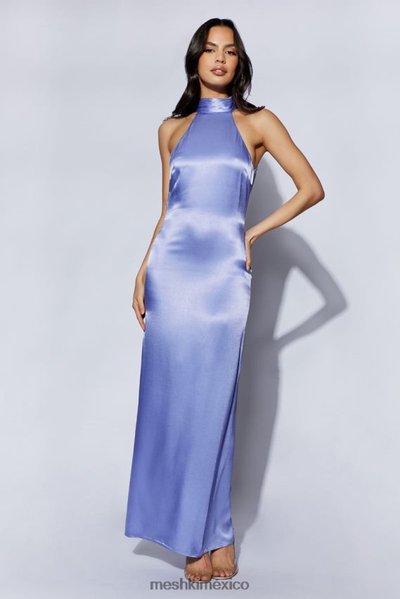 Meshki vestido largo claire de satén con espalda drapeada lavanda ropa H48F8H392