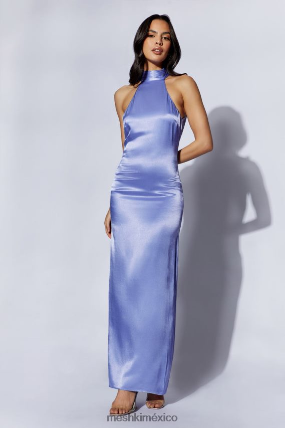 Meshki vestido largo claire de satén con espalda drapeada lavanda ropa H48F8H392