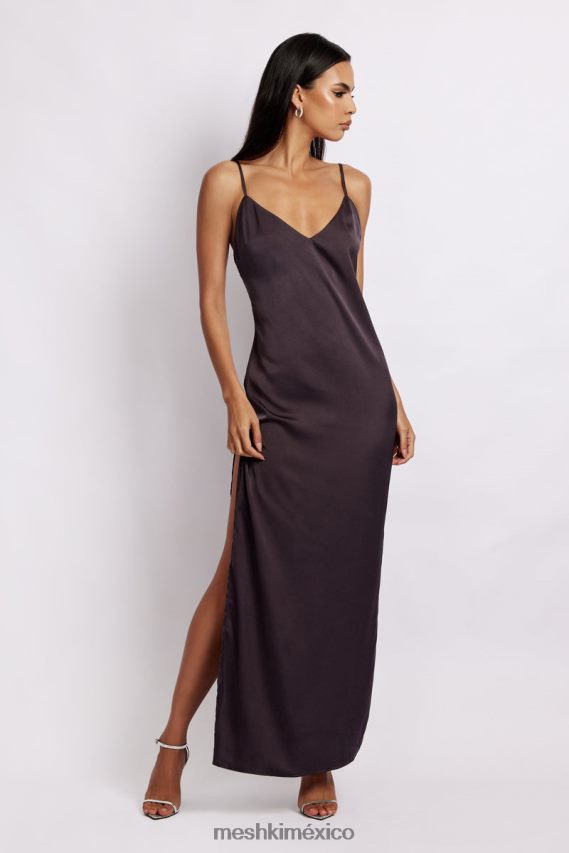 Meshki vestido largo con abertura lateral Karissa carbón ropa H48F8H532