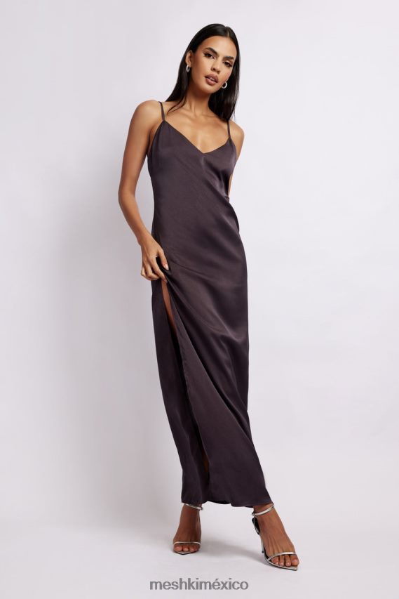 Meshki vestido largo con abertura lateral Karissa carbón ropa H48F8H532