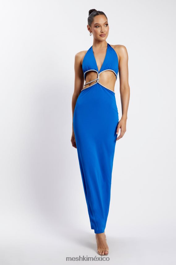 Meshki vestido largo con aberturas y strass de nicha azul cobalto ropa H48F8H701